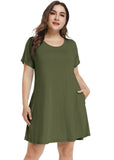 Women's Short Sleeve Swing Tunic Casual Pockets Loose T Shirt Dress-leboilalaslie 8049