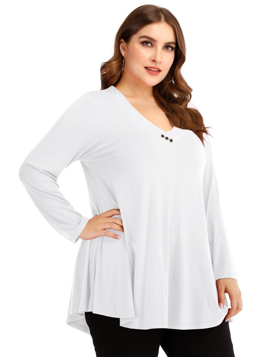 Women's Plus Size Tunic Long Sleeve V Neck Blouses Basic Shirt-leboilalaslie 8055.