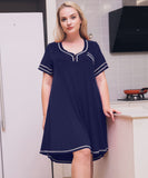 Plus Size T-Shirt Dress V-Neck Button Pajamas with Pocket Nightgowns 4XL~6XL-leboilalaslie 8078