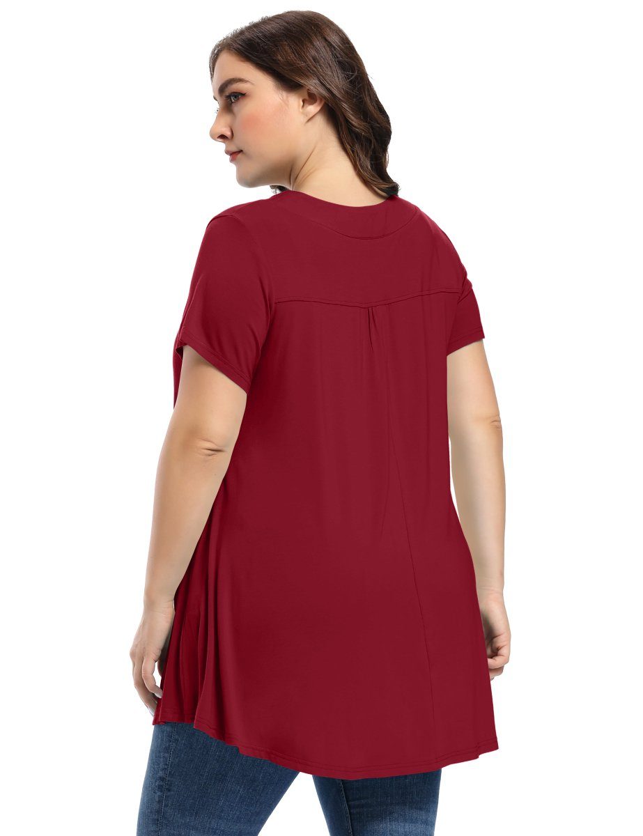 Women's Plus Size Tunic Short Sleeve V Neck Blouses Basic Shirt-leboilalaslie 8054.
