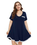 Plus Size Lace Sleepwear with Pocket Short Sleeves-leboilalaslie 8076