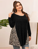 leboilalaslie Plus Leopard Long Sleeve Flowy Shirt Loose Sweater-8084