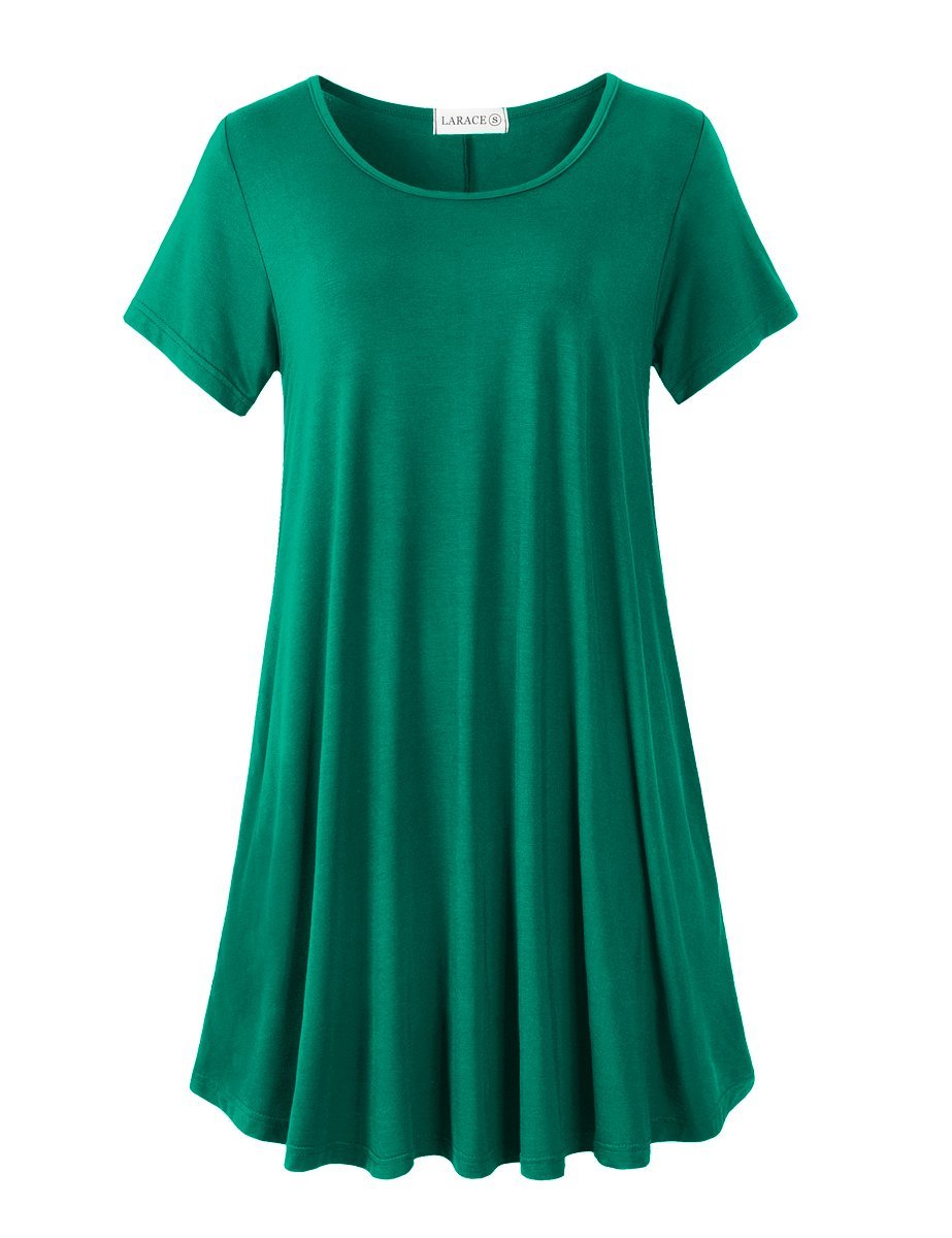 Women's Short Sleeve Swing Tunic Casual Pockets Loose T Shirt Dress-leboilalaslie 8049.