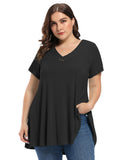 Women's Plus Size Tunic Short Sleeve V Neck Blouses Basic Shirt-leboilalaslie 8054.