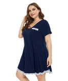 Plus Size Lace Sleepwear with Pocket Short Sleeves-leboilalaslie 8076.