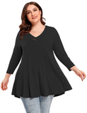 Women's Plus Size  V Neck Blouses 3/4 Sleeve Basic T Shirt-leboilalaslie 8058.