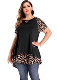 leboilalaslie Plus Size Tunic Leopard Tops for Women Contrast Color Short Sleeve Summer T-Shirt-8065