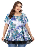 Women's Chiffon T-Shirt Plus Size Short Sleeves Flowy Shirt - leboilalaslie 8060.