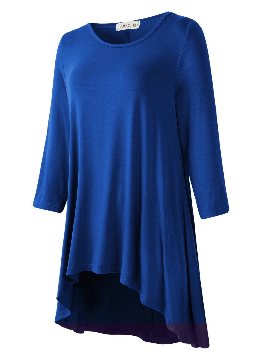 Women's Plus Size 3/4 Sleeve Loose Fit Flare Swing Tunic Basic T Shirt-leboilalaslie 8052.
