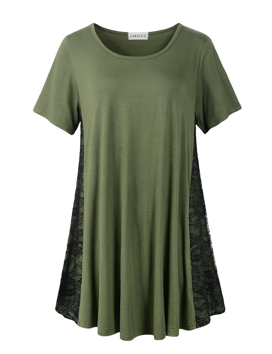 Plus Size Women Lace Short Sleeve Flare T Shirt for Leggings-leboilalaslie 8047.