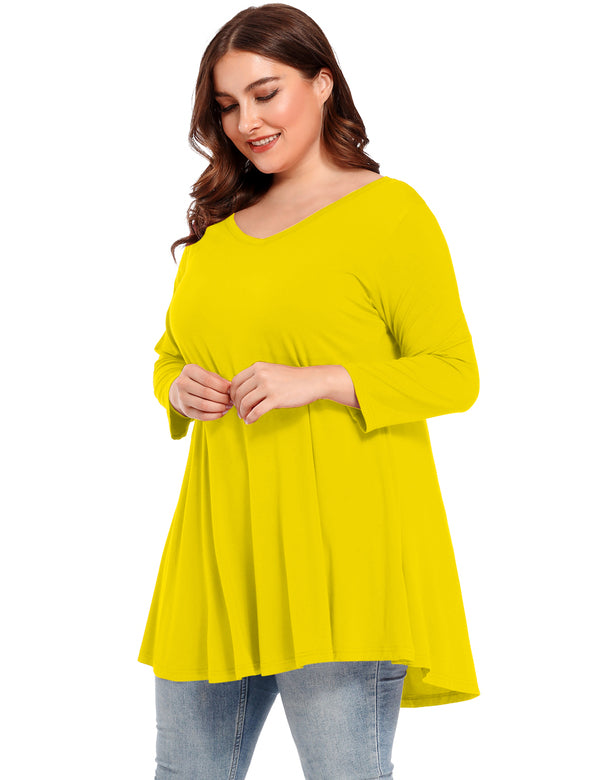 V Neck Loose Fit Flowy Long Sleeve Tunics Tops Plus Size for Women - leboilalaslie 8056.