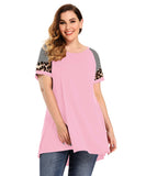 leboilalaslie Leopard Print Tunics Color Block Long Tee Shirt 6XL-8064.