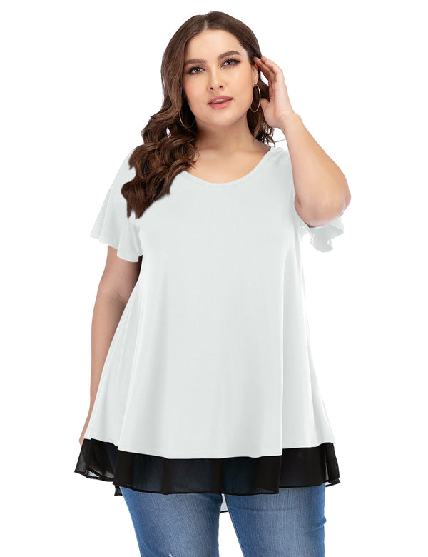 Women's Chiffon T-Shirt Plus Size Short Sleeves Flowy Shirt - leboilalaslie 8060.