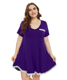 Plus Size Lace Sleepwear with Pocket Short Sleeves-leboilalaslie 8076.