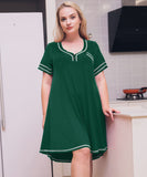 T-Shirt Dress V-Neck Button Pajamas with Pocket Nightgowns M~3XL-leboilalaslie 8078