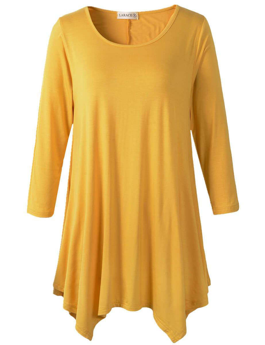 3/4 Sleeve Plus Size Tunic Tops Loose Basic Shirt - leboilalaslie 8028 4XL-6XL.