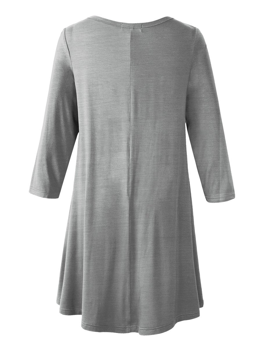 Women's Plus Size 3/4 Sleeve Loose Fit Flare Swing Tunic Basic T Shirt-leboilalaslie 8052.