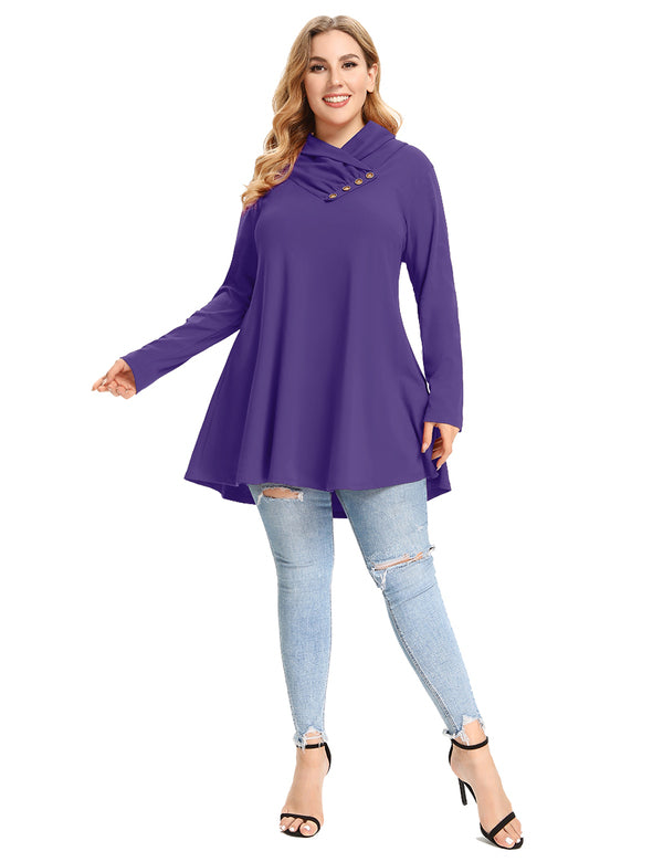 Cowl Neck Sweatshirts Plus Size Tops with Pockets Long Sleeve Tunic Casual Pullover-leboilalaslie 8098.