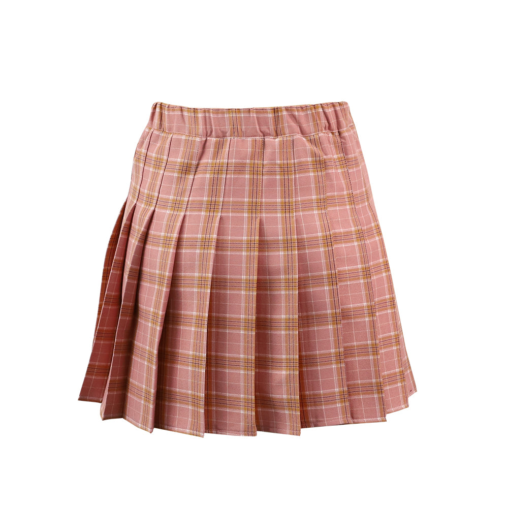leboilalaslie Pleated Plaid Skirts For Girls Elastic Waist tartan Uniform Mini Dress