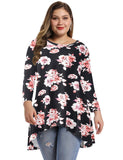 Women's Plus Size Tops floral printed 3/4 Sleeve Loose Fit Flare Swing Tunic -leboilalaslie 8052.