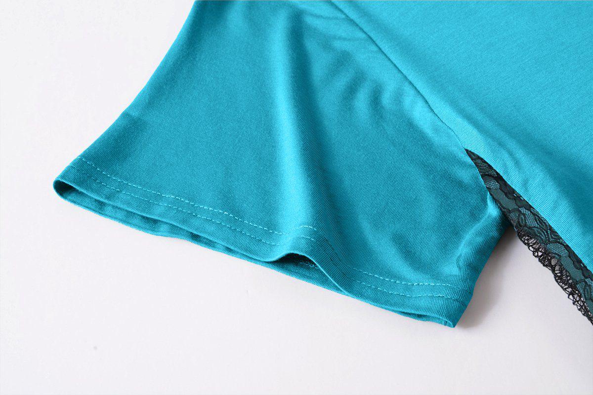 Plus Size Women Lace Short Sleeve Flare T Shirt for Leggings-leboilalaslie 8047.