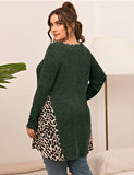 leboilalaslie Plus Leopard Long Sleeve Flowy Shirt Loose Sweater-8084.