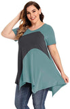 leboilalaslie Color Block V-Neck Flattering Asymmetrical Hemline Long Shirt-8067.