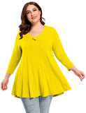 Women's Plus Size  V Neck Blouses 3/4 Sleeve Basic T Shirt-leboilalaslie 8058.