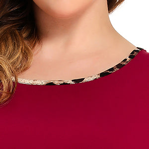 leboilalaslie Color Block Leopard Print Tops for Women Plus Size Short Sleeve-8062.